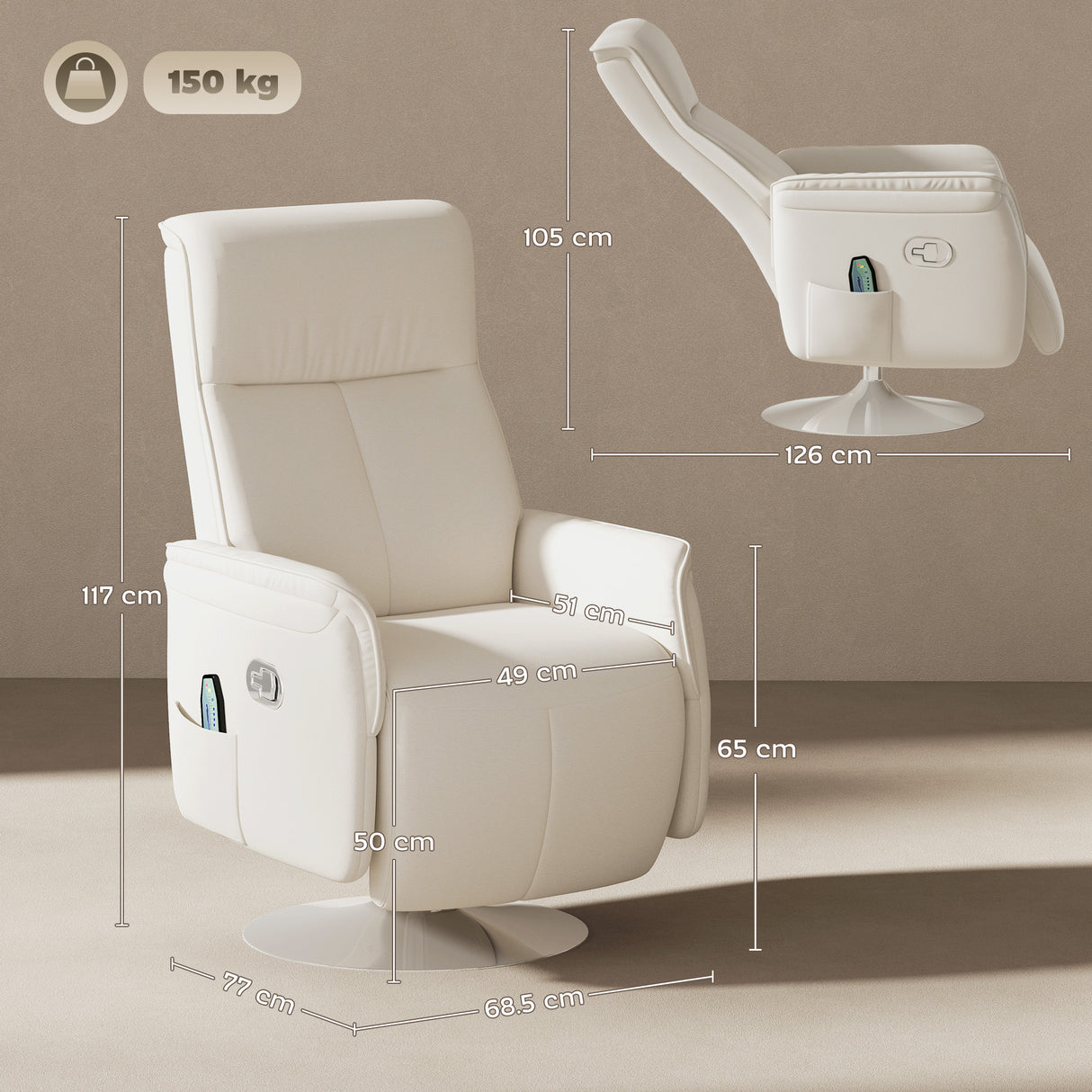 Polyester Fabric Recliner Chair 68.5cm Wide With Footrest - Velmora