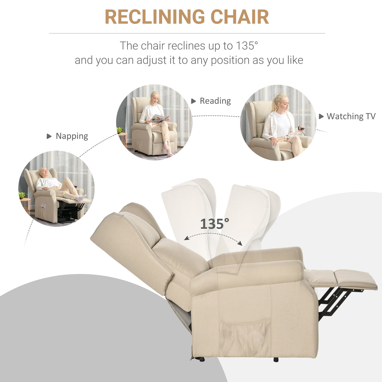 Polyester Fabric Recliner Chair 72.5cm Wide With Footrest - Velmora