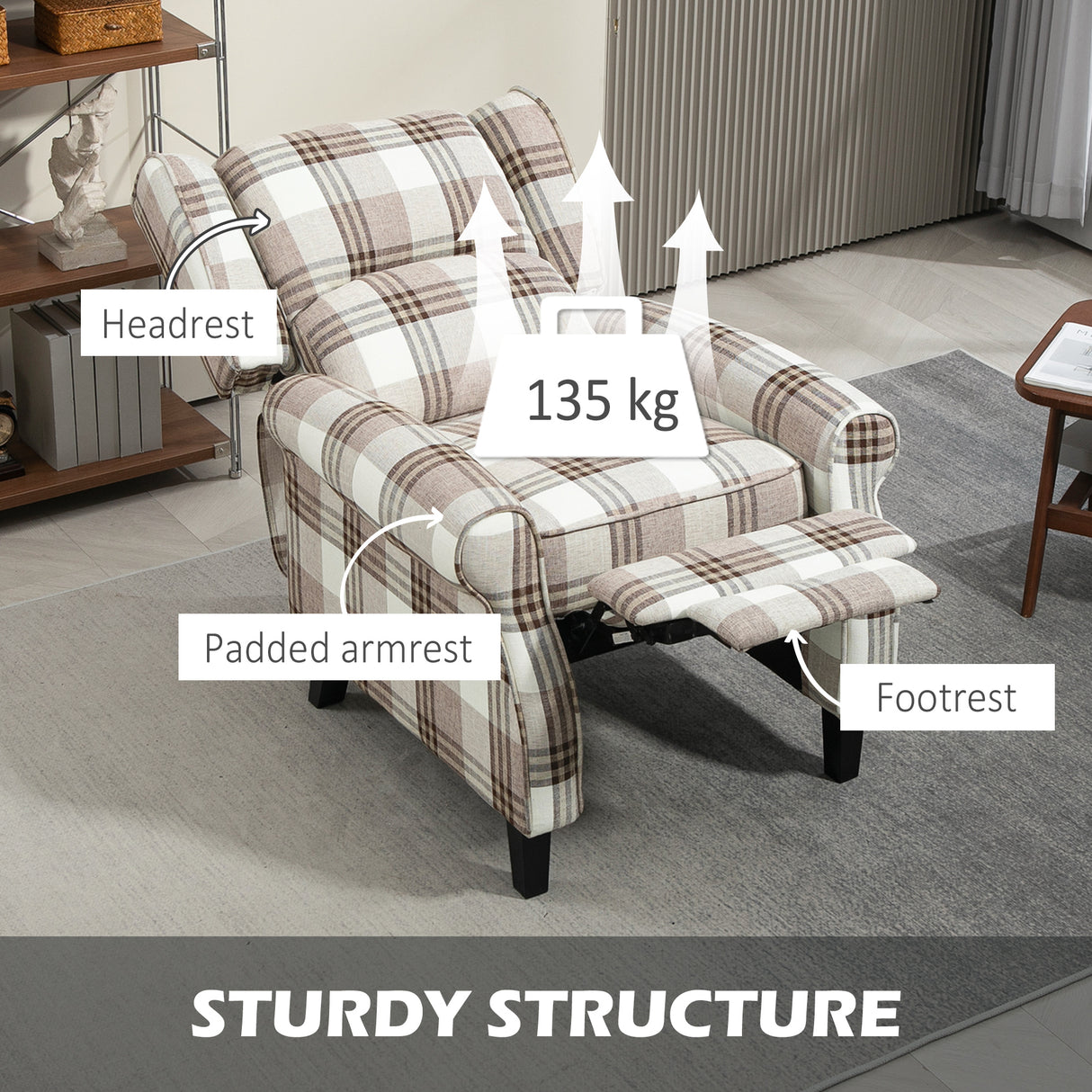 Polyester Fabric Recliner Chair 77cm Wide With Footrest - Velmora