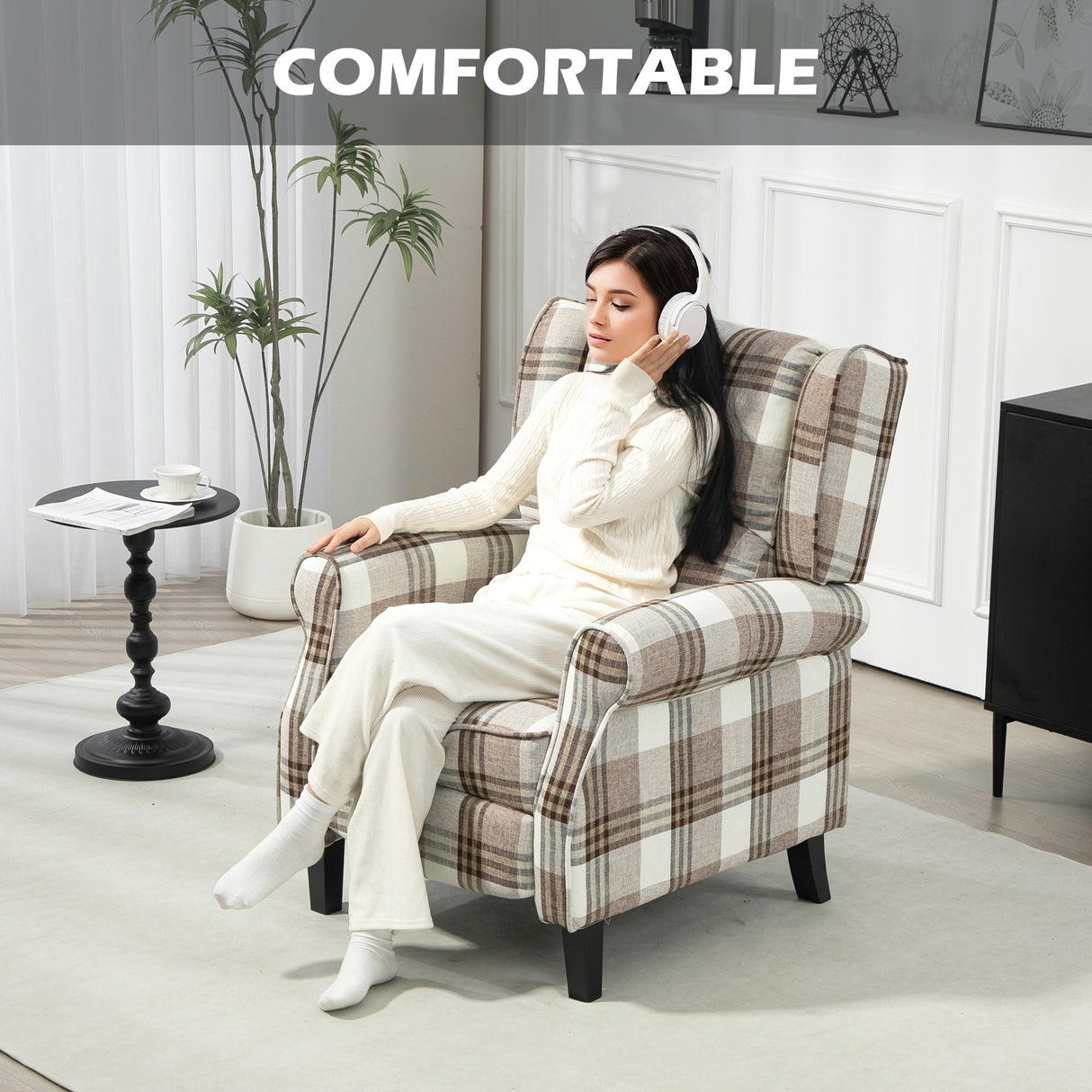 Polyester Fabric Recliner Chair 77cm Wide With Footrest - Velmora
