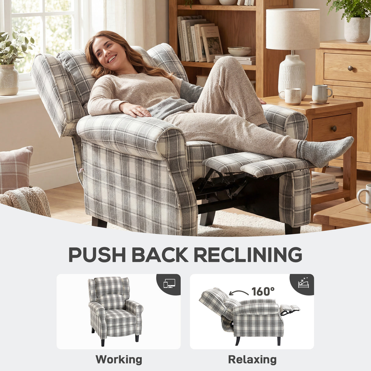 Polyester Fabric Recliner Chair 77cm Wide With Footrest - Velmora