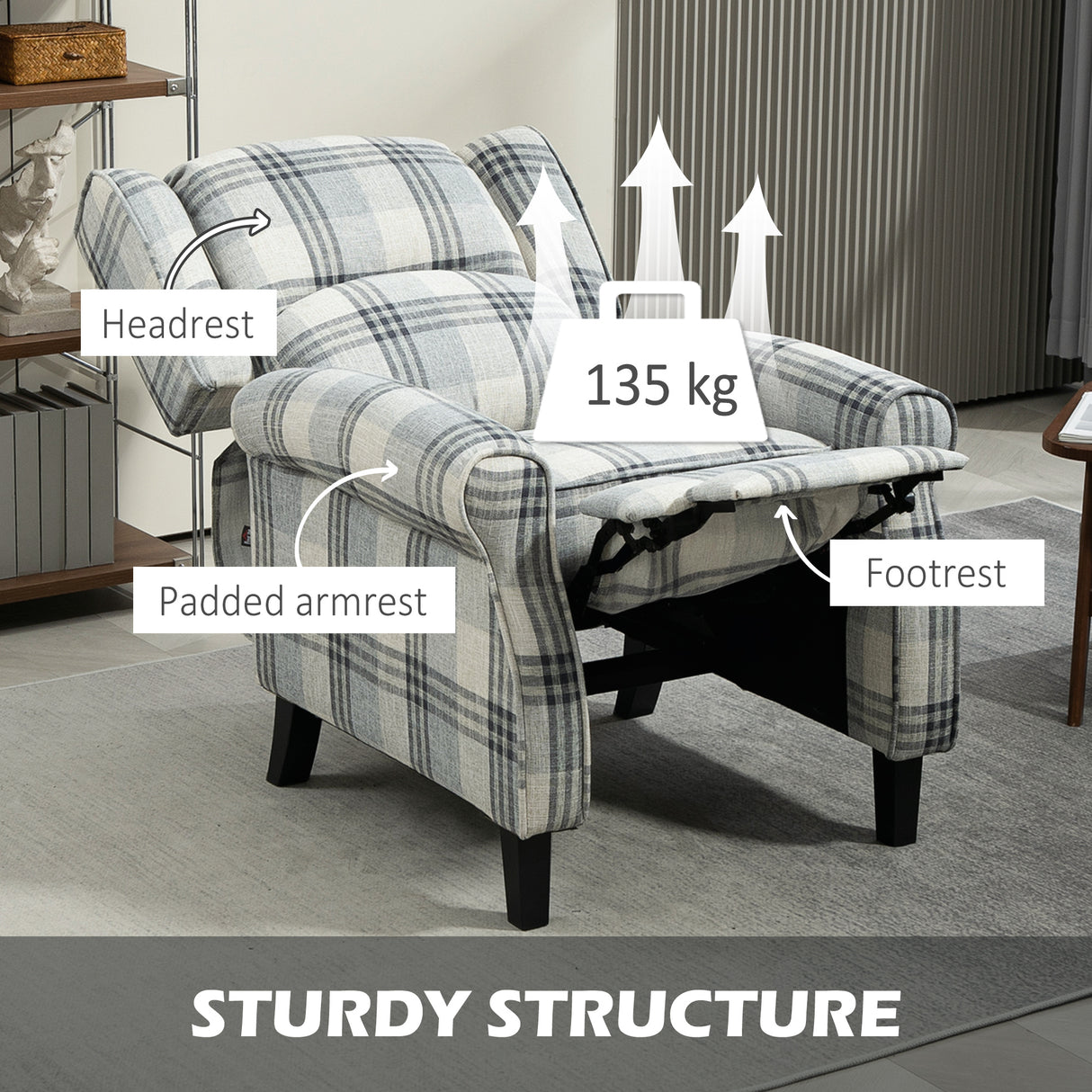 Polyester Fabric Recliner Chair 77cm Wide With Footrest - Velmora
