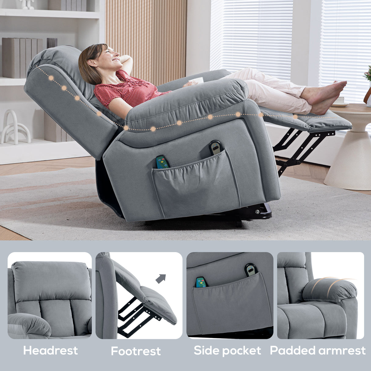 Polyester Fabric Recliner Chair 97cm Wide With Footrest - Velmora