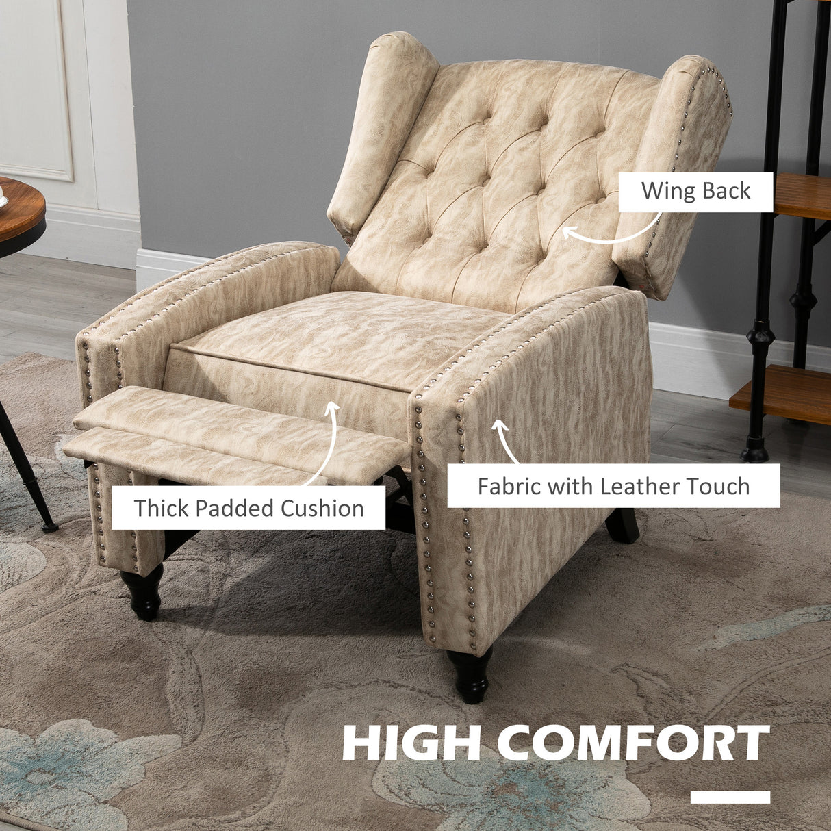 Polyester Fabric Reclining Armchair 73cm Wide - Velmora
