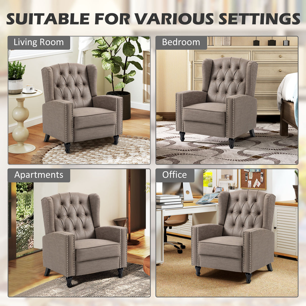 Polyester Fabric Reclining Armchair 73cm Wide - Velmora