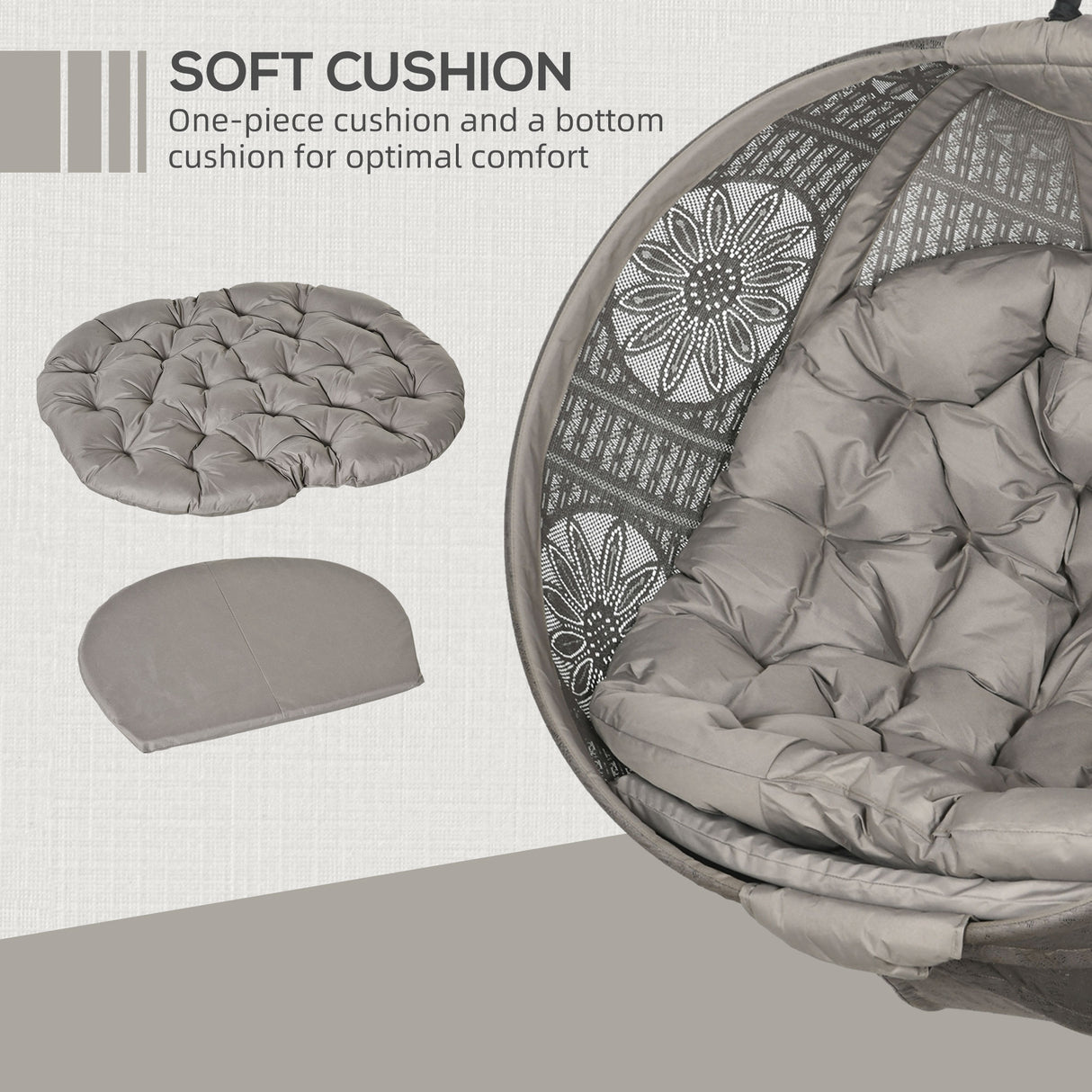 Polyester Fabric Round Egg Basket Swing Chair With Steel Stand - Velmora