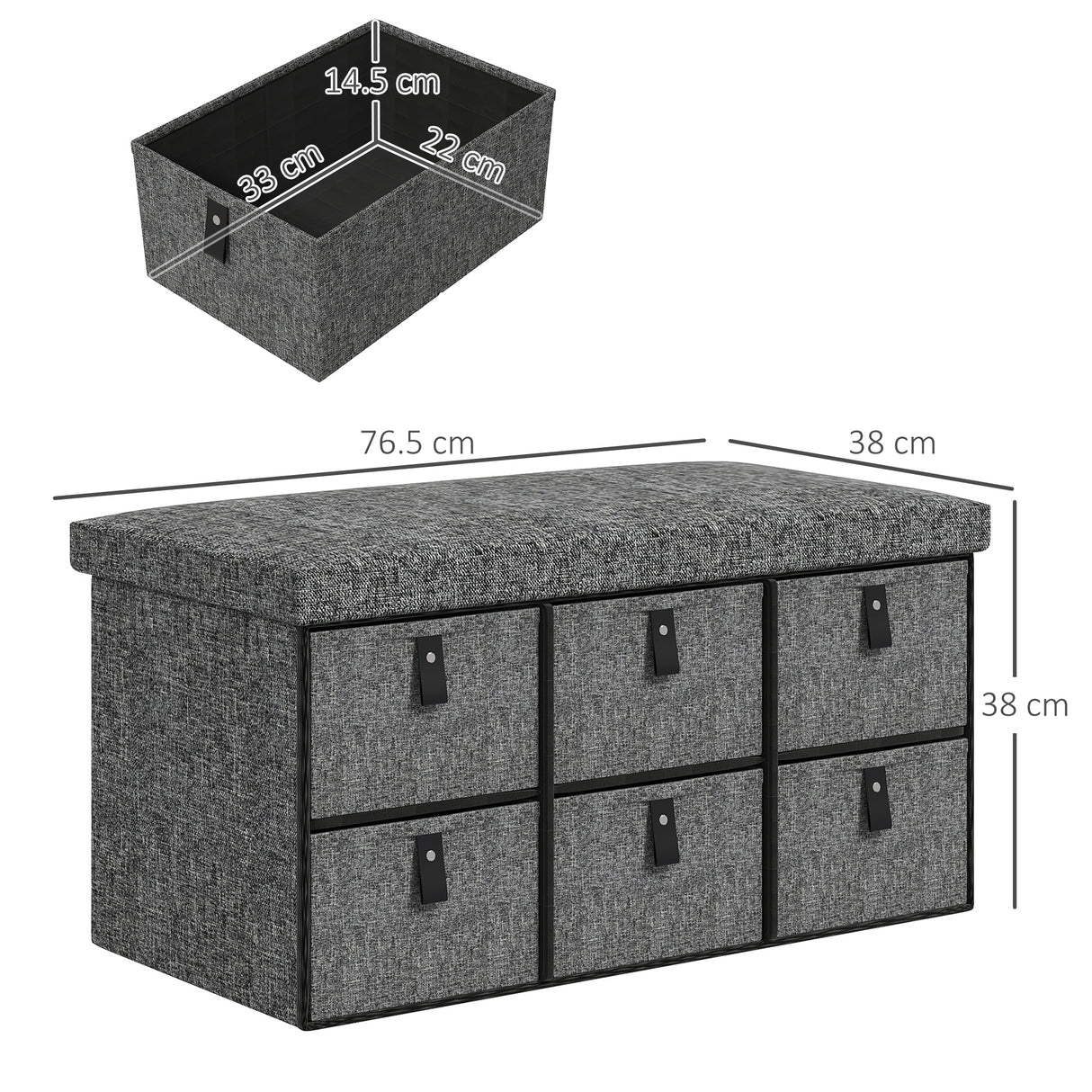 Polyester Fabric Shoe Storage Bench 76.5cm Wide With 6 Drawers - Velmora