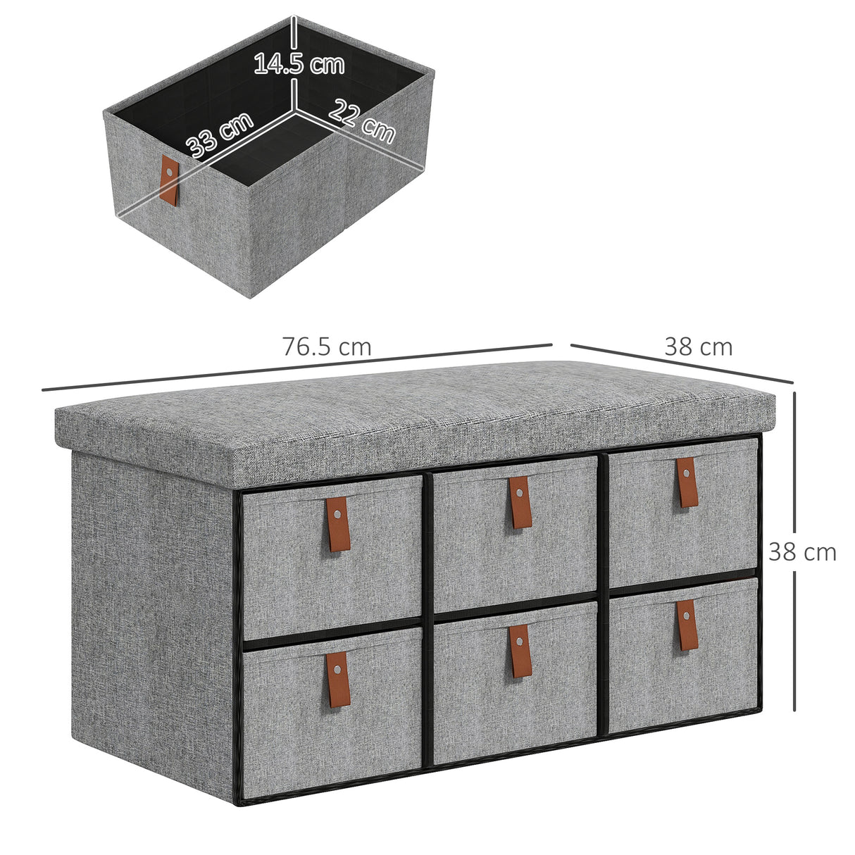 Polyester Fabric Shoe Storage Bench 76.5cm Wide With 6 Drawers - Velmora