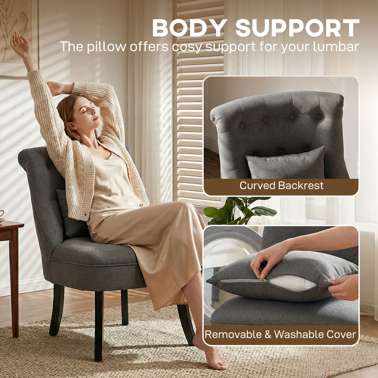 Polyester Fabric Single Sofa Tub Chair 52.5cm Wide - Velmora