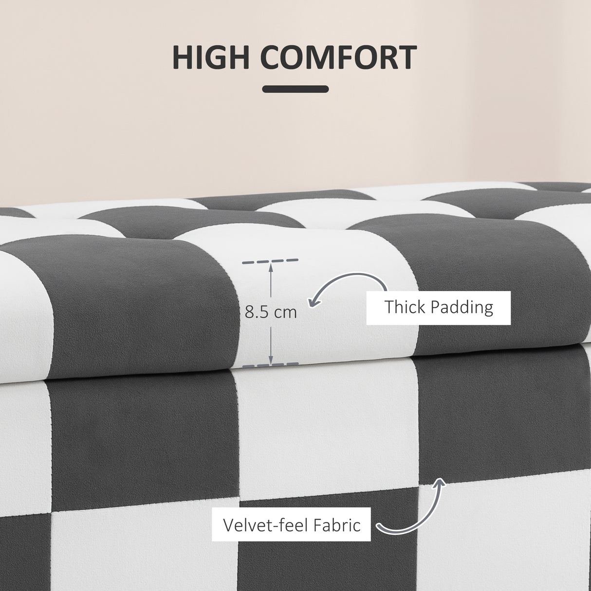 Polyester Fabric Storage Ottoman 114cm Wide With Wooden Legs - Velmora