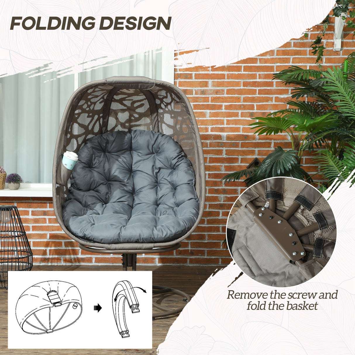 Polyester Fabric Swivel Egg Chair With Cushions - Velmora
