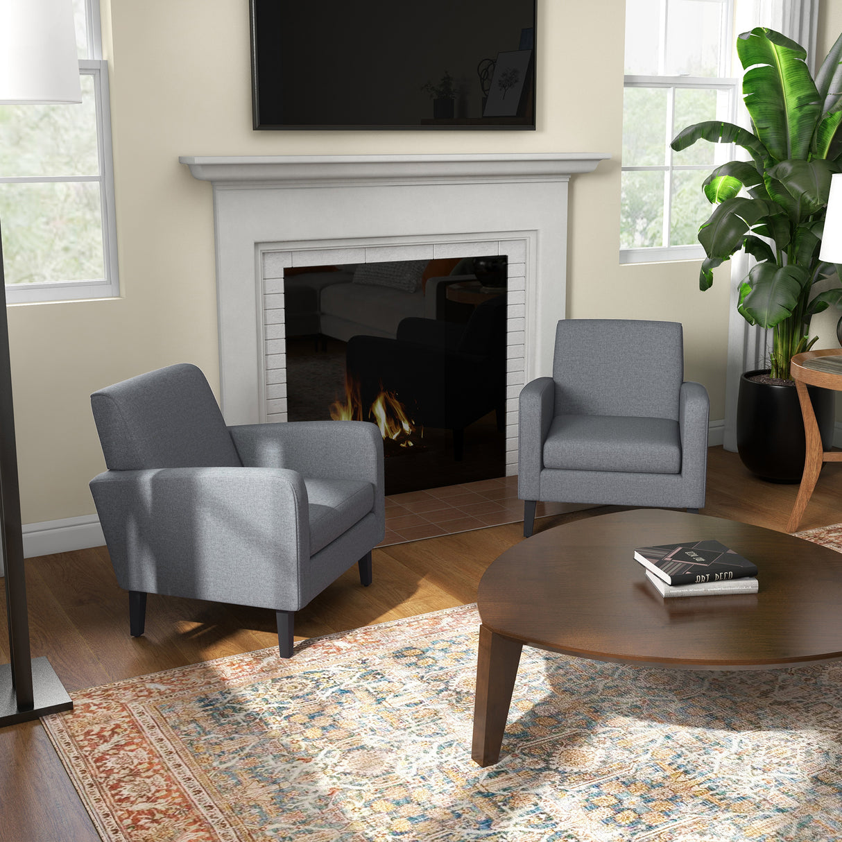 Polyester Fabric Upholstered Accent Chair 66cm Wide in Set Of 2 - Velmora