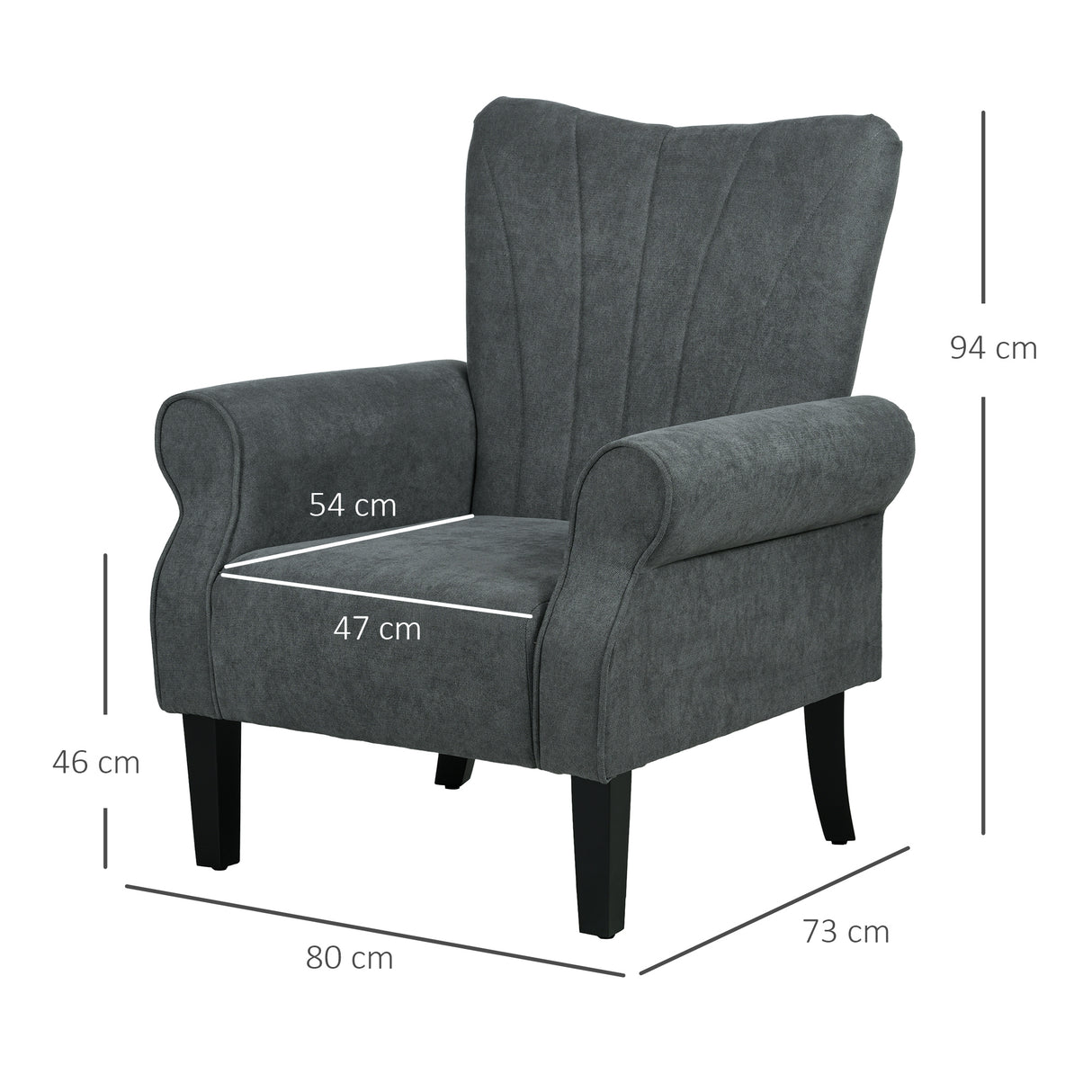 Polyester Fabric Upholstered Accent Chair With Rolled Arms 80cm Wide - Velmora