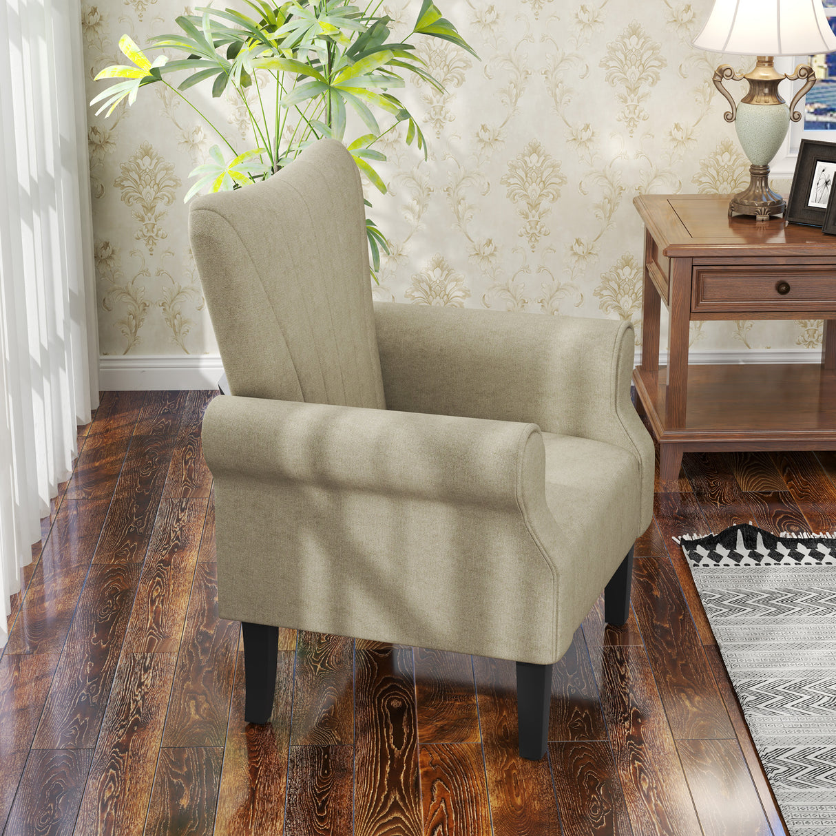 Polyester Fabric Upholstered Accent Chair With Rolled Arms 80cm Wide - Velmora