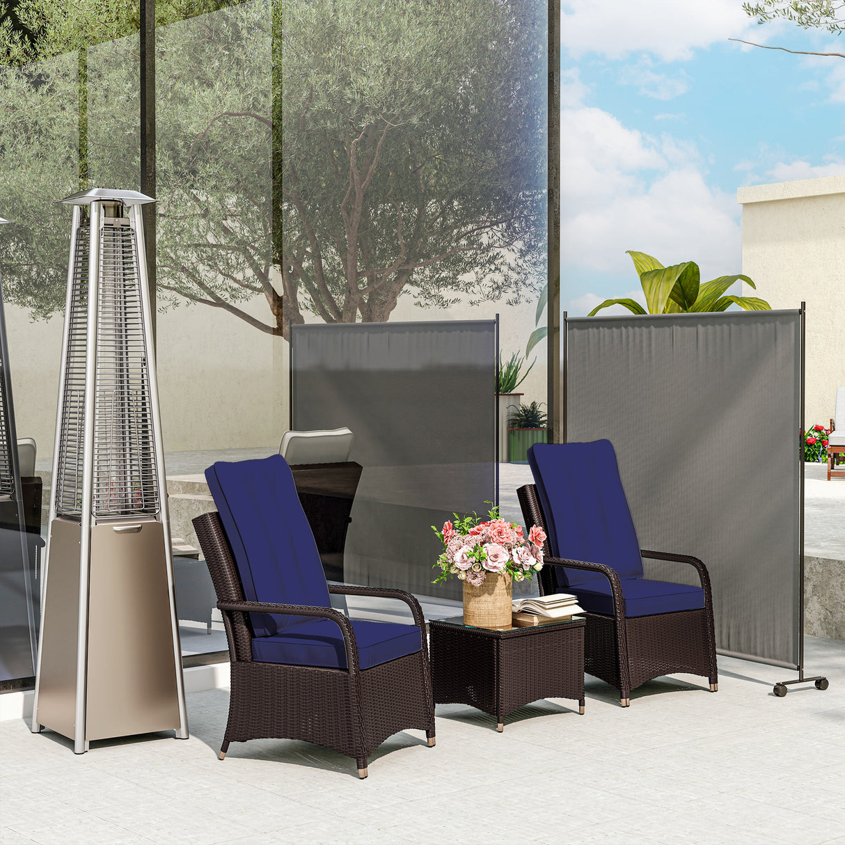 Polyester Garden Privacy Screen With Metal Frame And Wheels 183cm Wide - Velmora