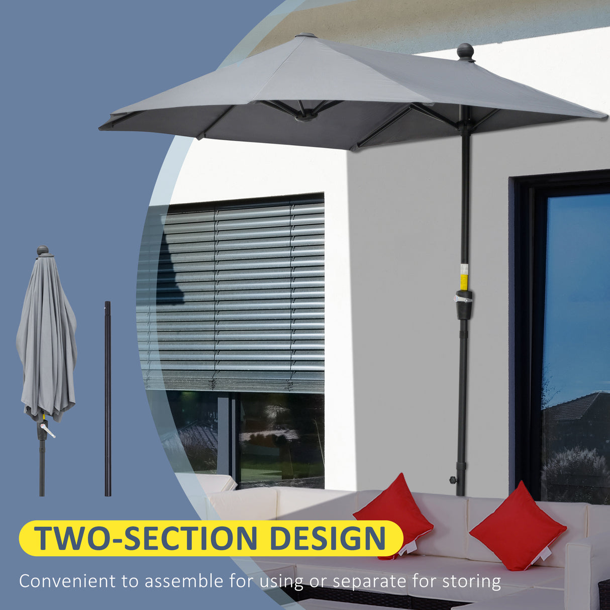 Polyester Half Parasol Umbrella 200cm Wide x 190cm Depth - Velmora