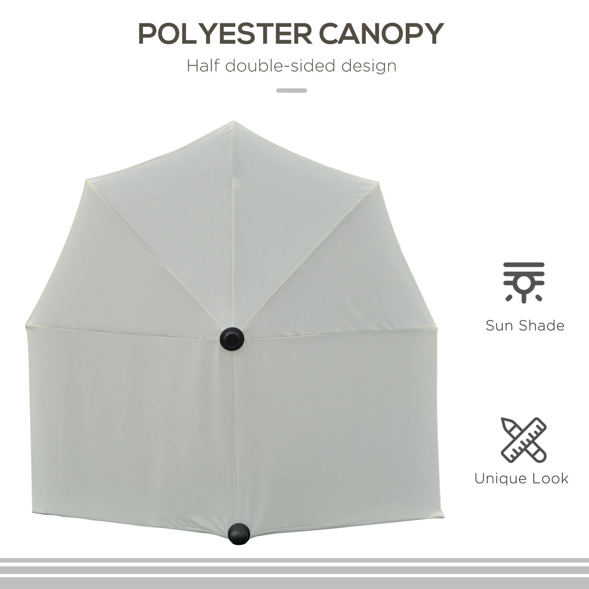 Polyester Half Parasol Umbrella 200cm Wide x 190cm Depth - Velmora