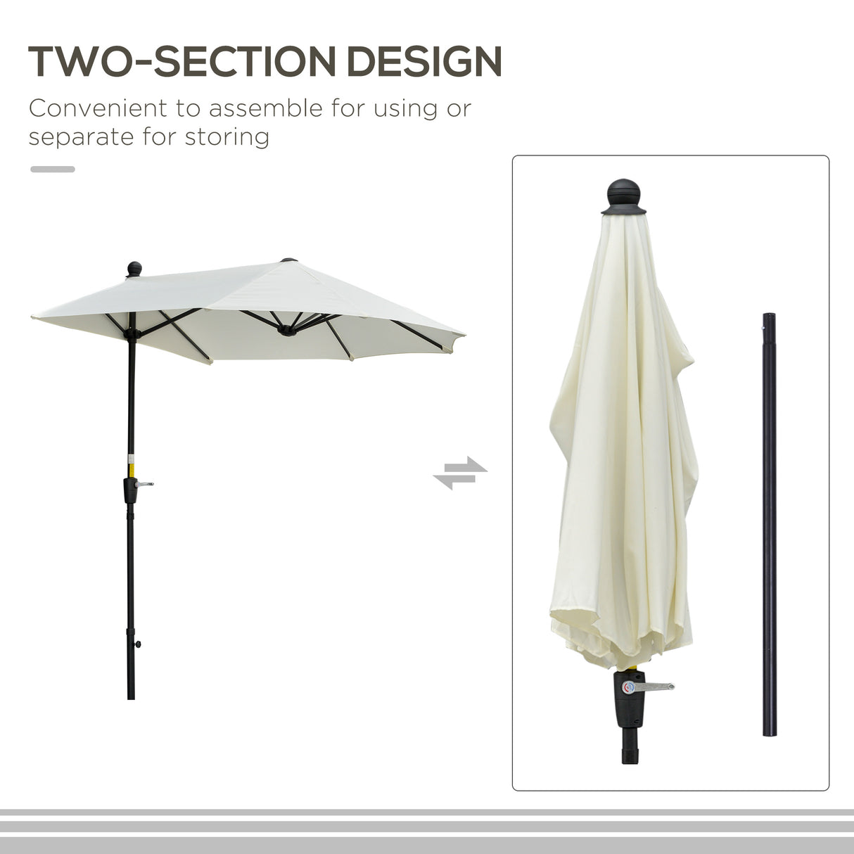 Polyester Half Parasol Umbrella 200cm Wide x 190cm Depth - Velmora