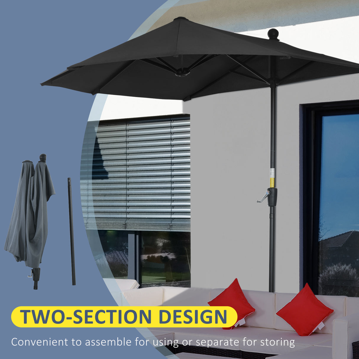 Polyester Half Parasol Umbrella 200cm Wide x 190cm Depth - Velmora