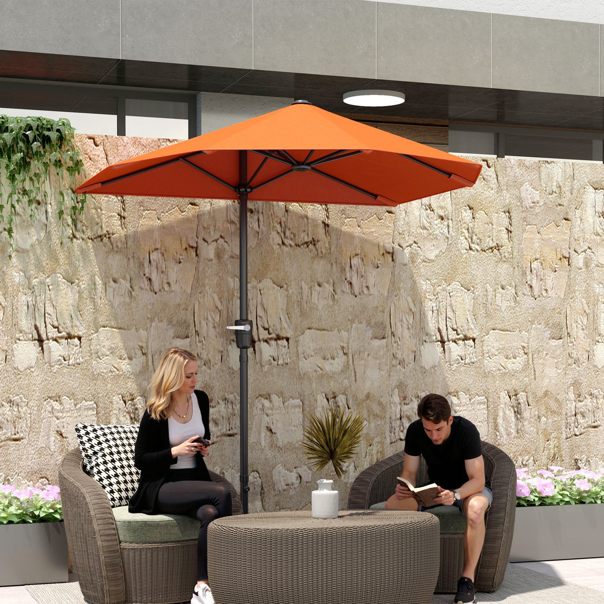 Polyester Half Parasol Umbrella 200cm Wide x 190cm Depth - Velmora