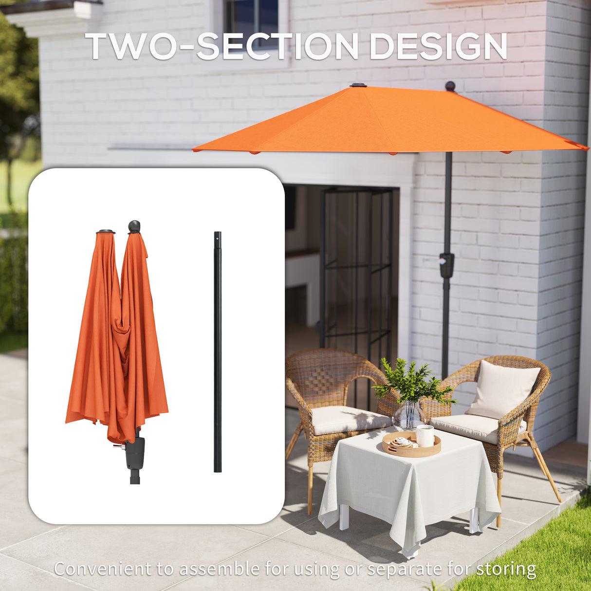 Polyester Half Parasol Umbrella 200cm Wide x 190cm Depth - Velmora