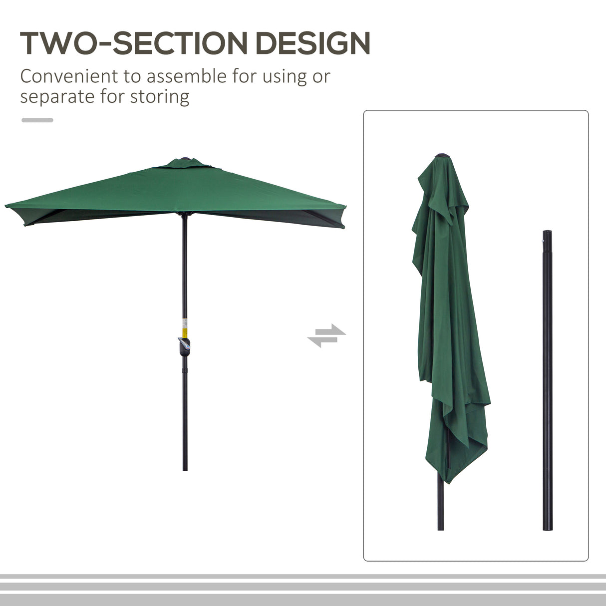 Polyester Half Parasol Umbrella 230cm Wide x 130cm Depth - Velmora