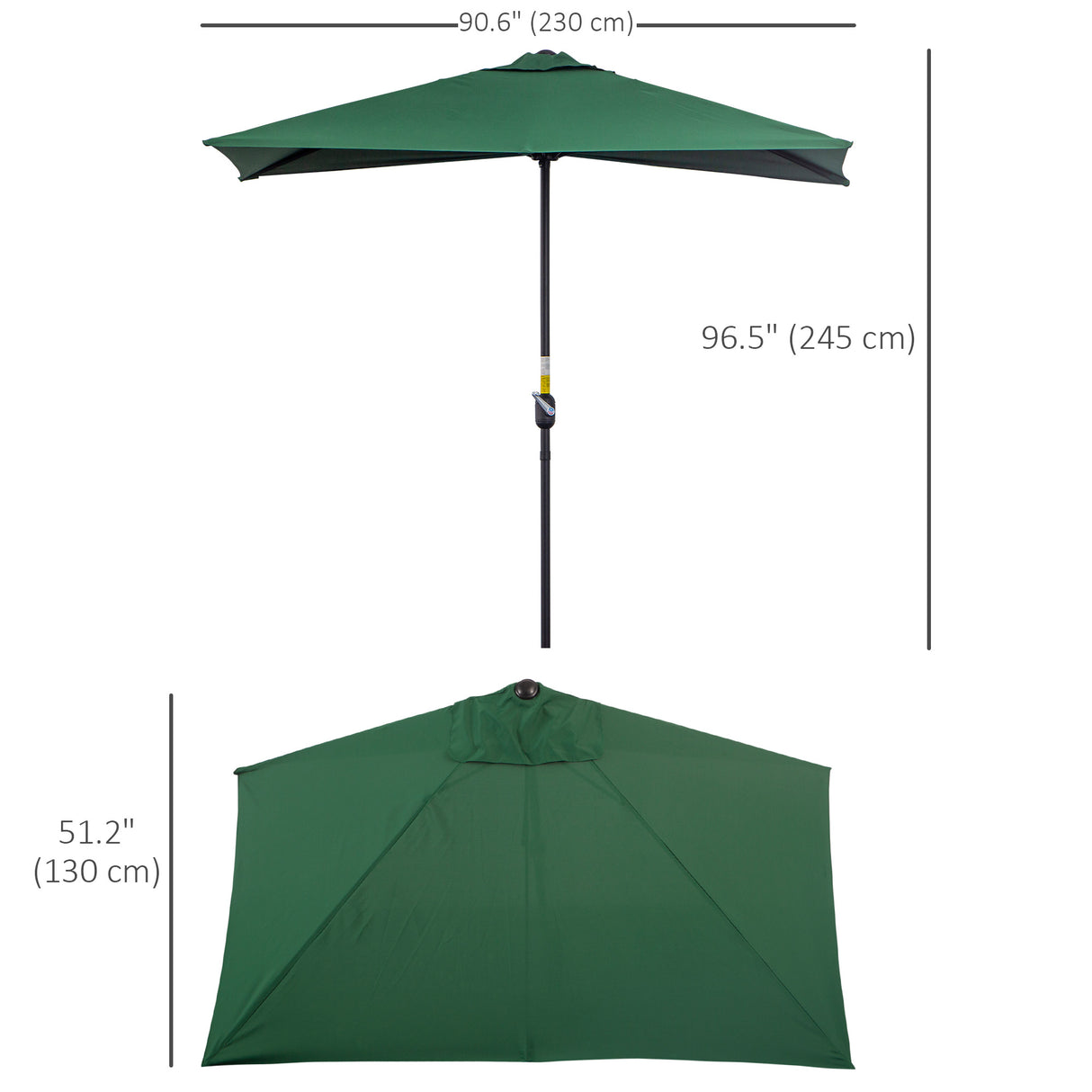 Polyester Half Parasol Umbrella 230cm Wide x 130cm Depth - Velmora
