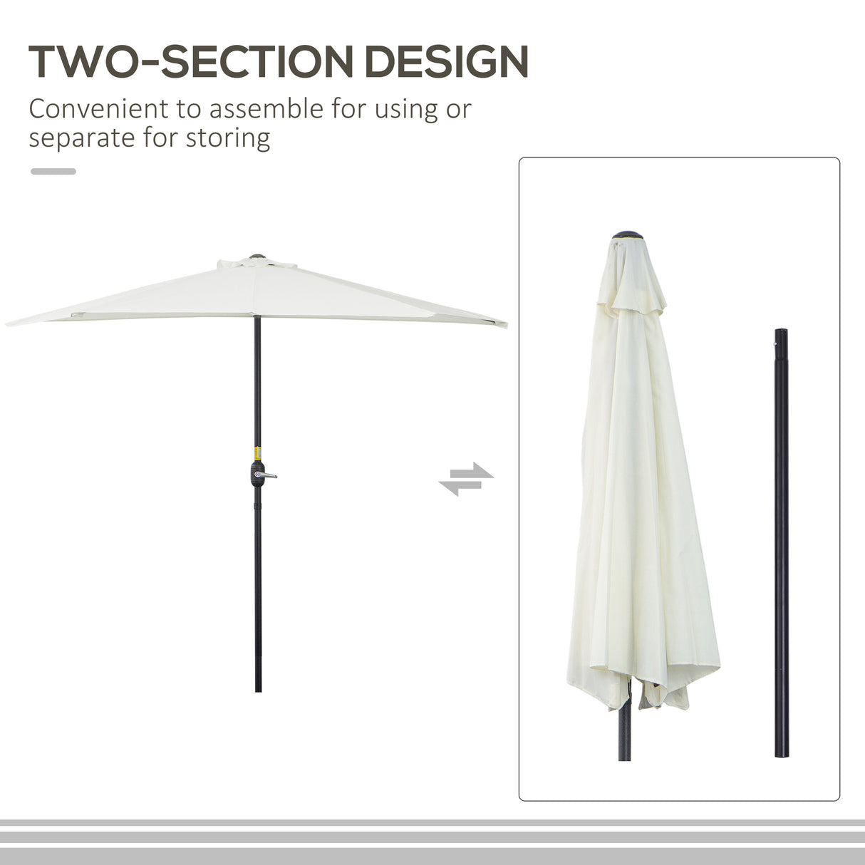 Polyester Half Parasol Umbrella 269cm Wide x 138cm Depth - Velmora