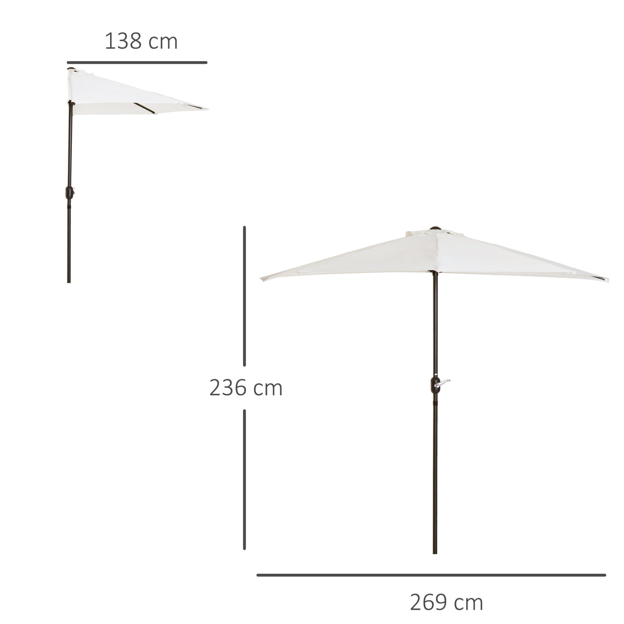 Polyester Half Parasol Umbrella 269cm Wide x 138cm Depth - Velmora