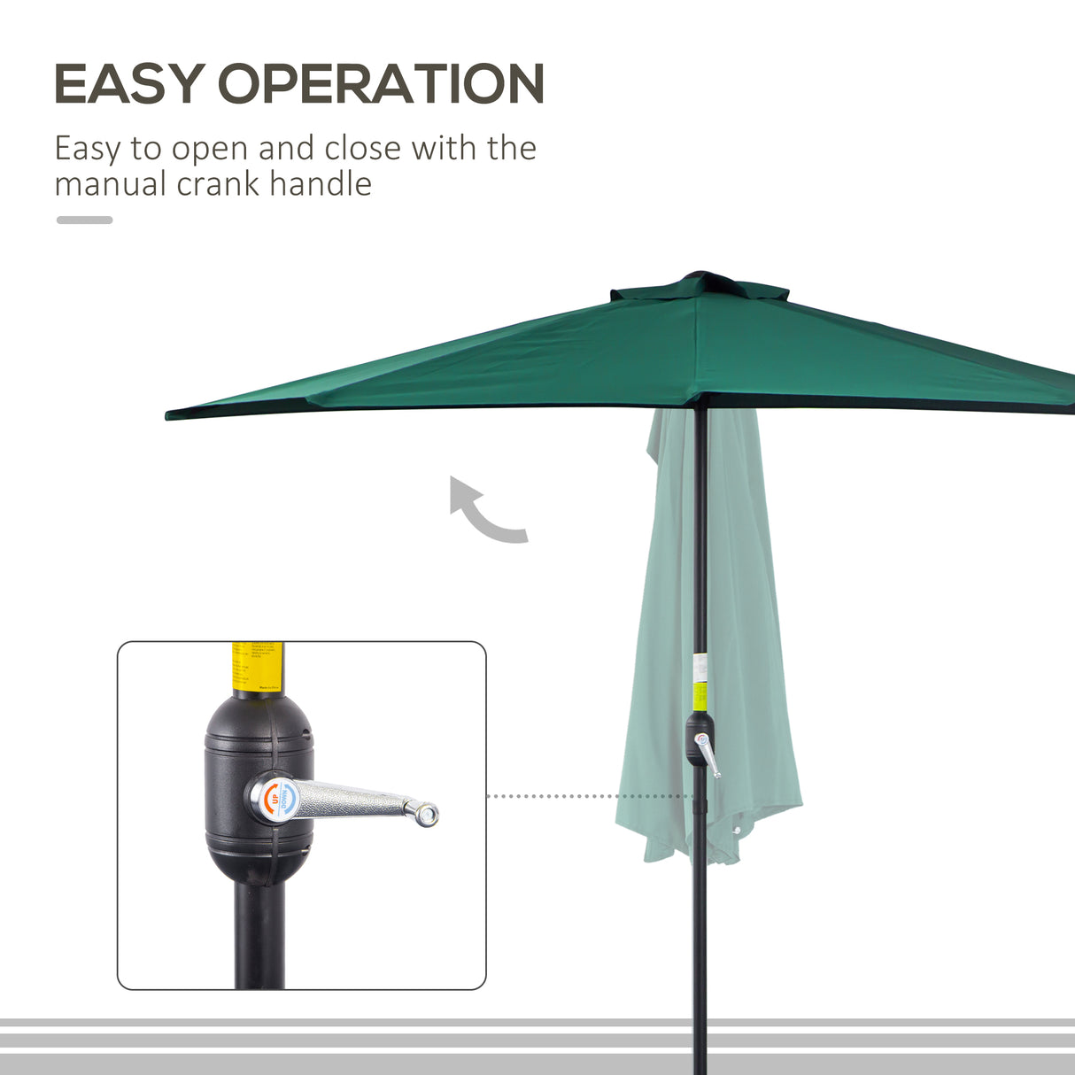 Polyester Half Parasol Umbrella 269cm Wide x 138cm Depth - Velmora