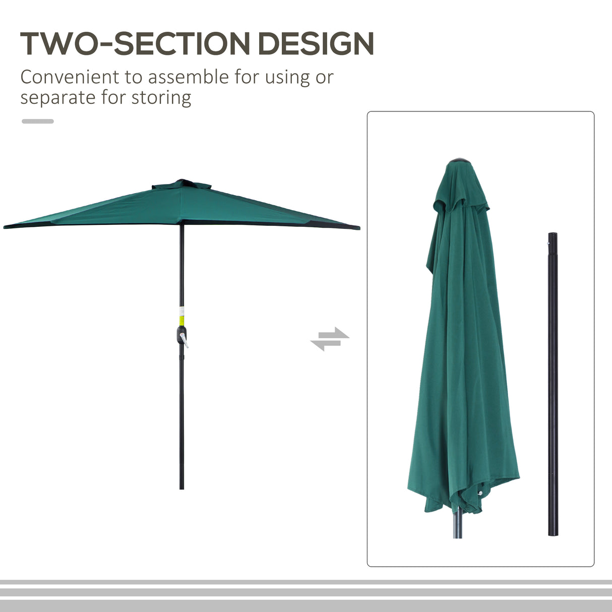 Polyester Half Parasol Umbrella 269cm Wide x 138cm Depth - Velmora