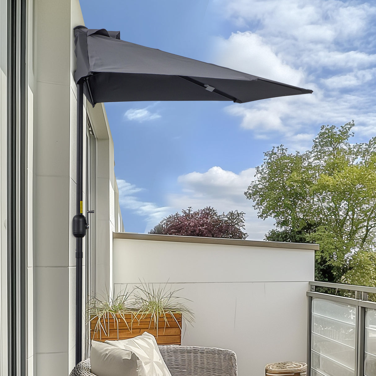 Polyester Half Parasol Umbrella 269cm Wide x 138cm Depth - Velmora