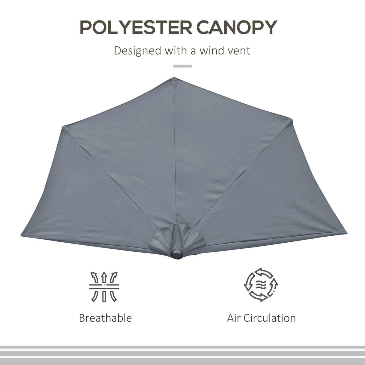 Polyester Half Parasol Umbrella 269cm Wide x 138cm Depth - Velmora