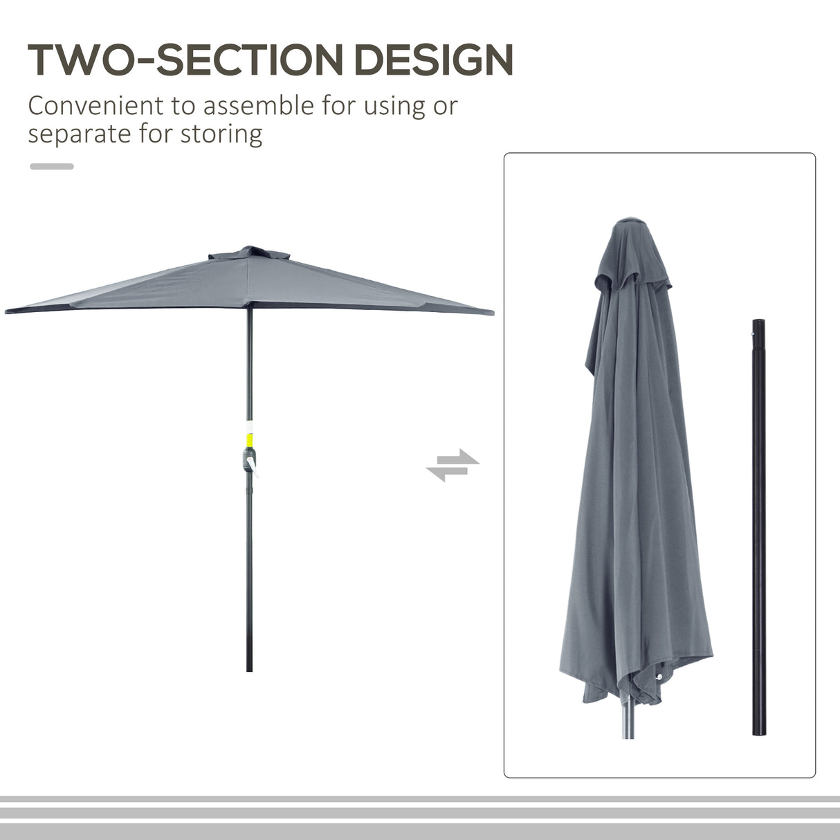 Polyester Half Parasol Umbrella 269cm Wide x 138cm Depth - Velmora