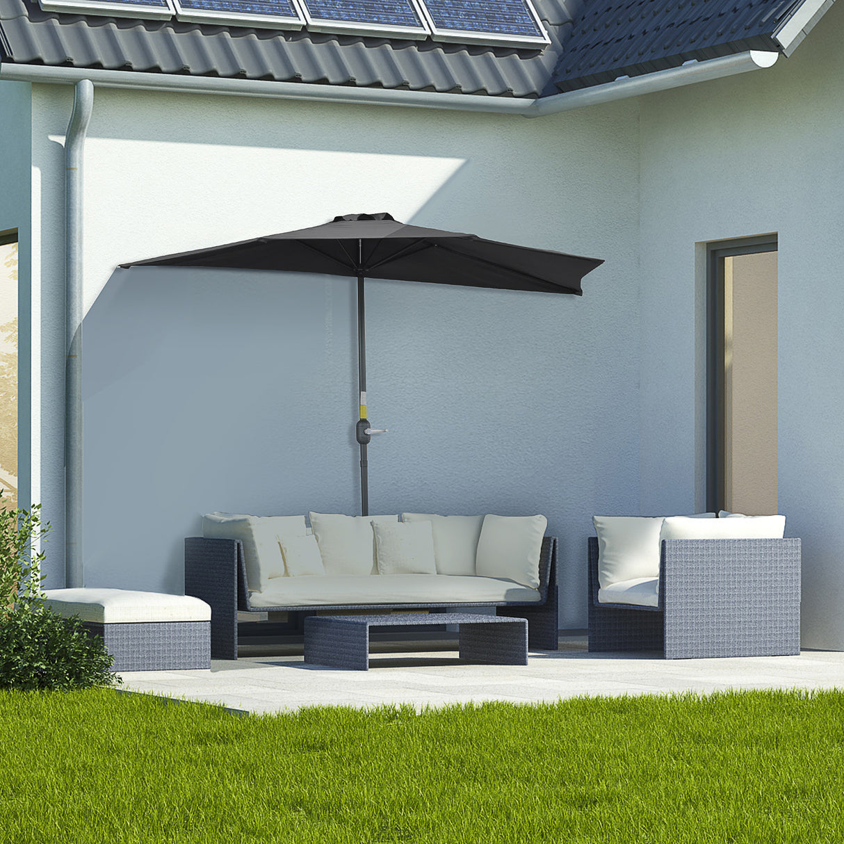 Polyester Half Parasol Umbrella 269cm Wide x 138cm Depth - Velmora