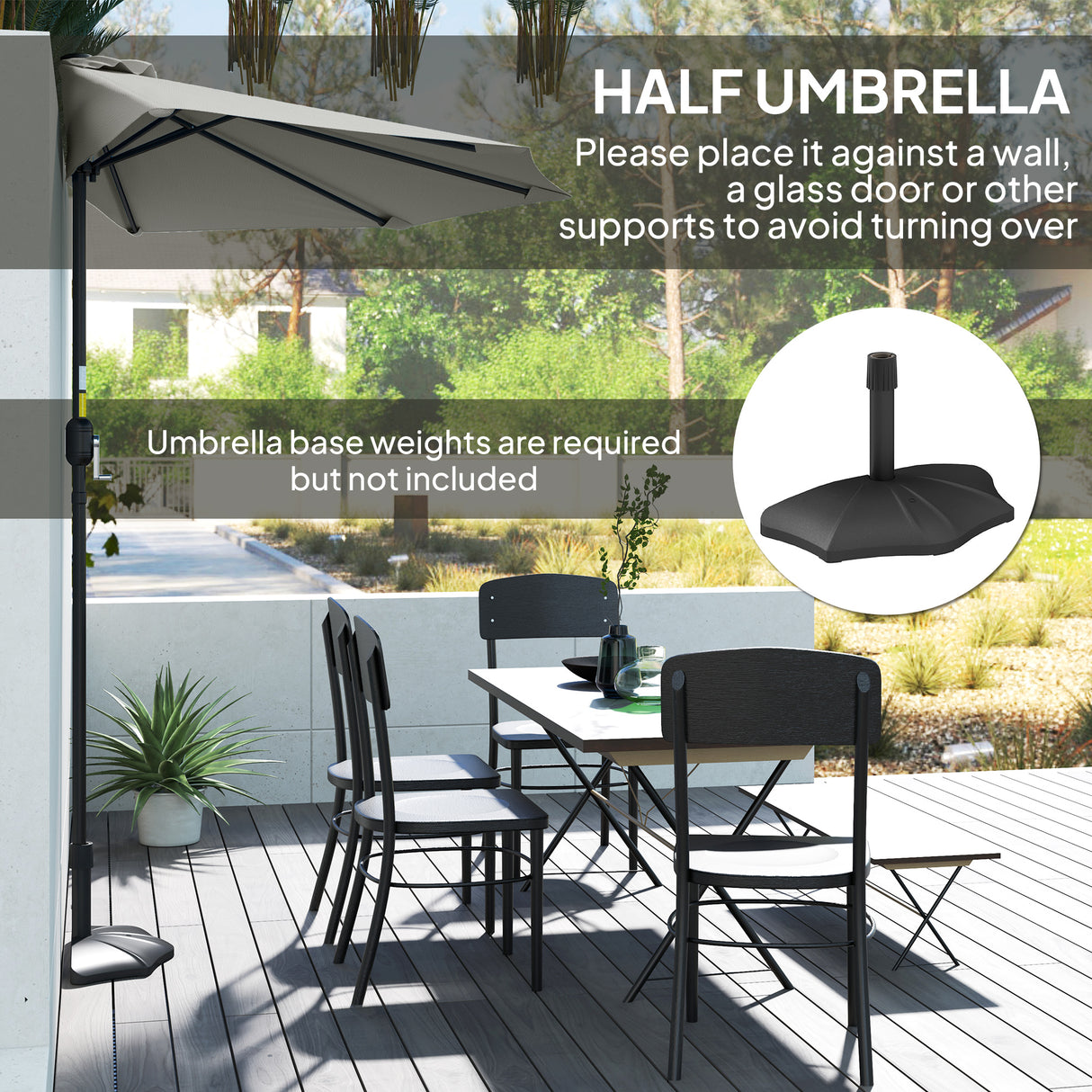 Polyester Half Parasol Umbrella 269cm Wide x 138cm Depth - Velmora