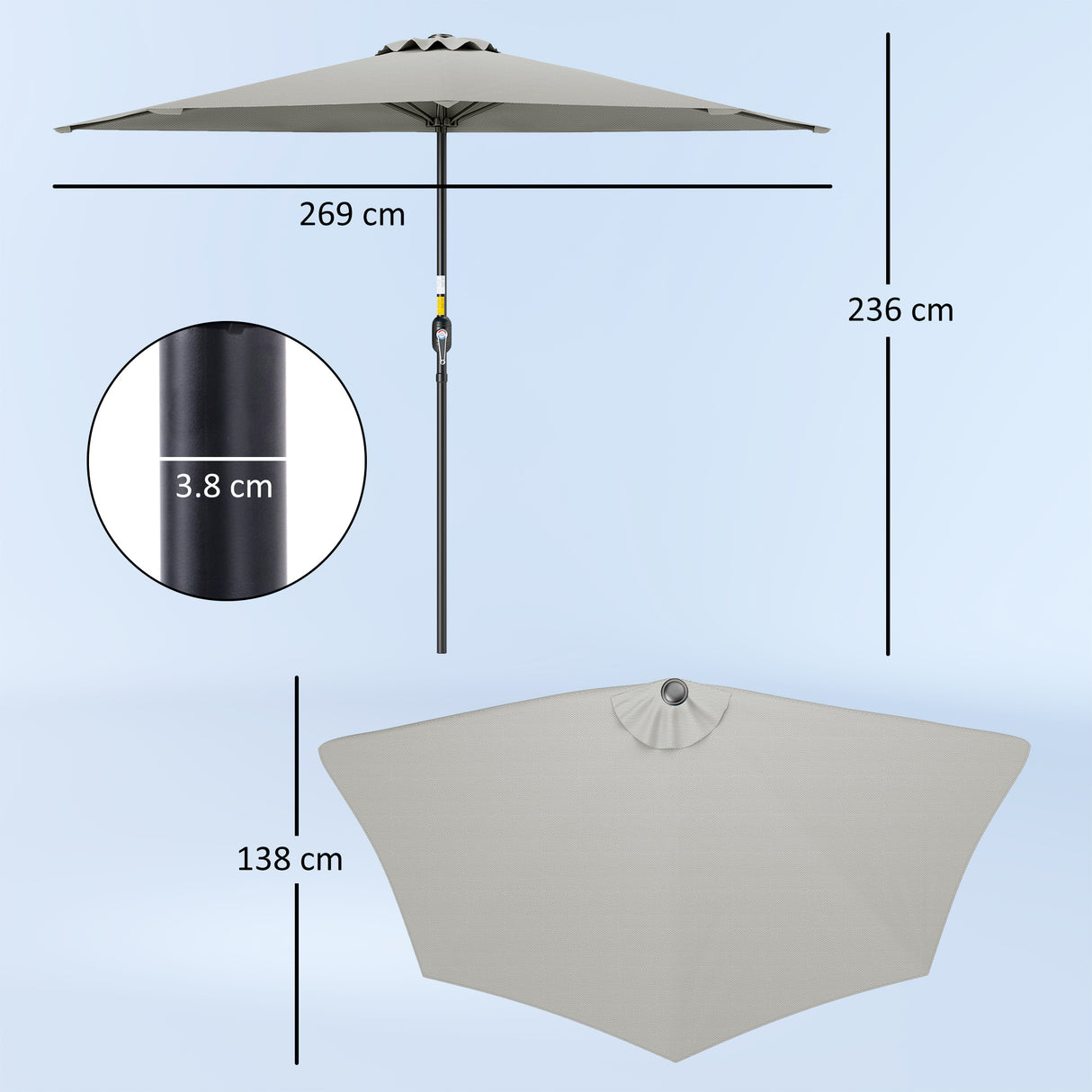 Polyester Half Parasol Umbrella 269cm Wide x 138cm Depth - Velmora