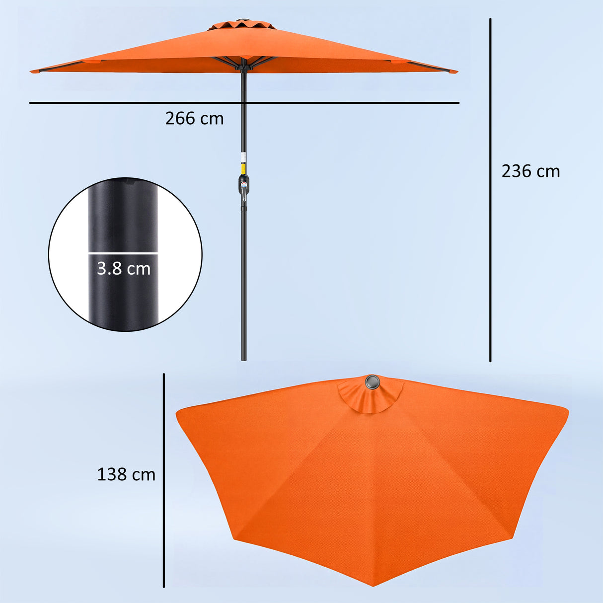 Polyester Half Parasol Umbrella 269cm Wide x 138cm Depth - Velmora