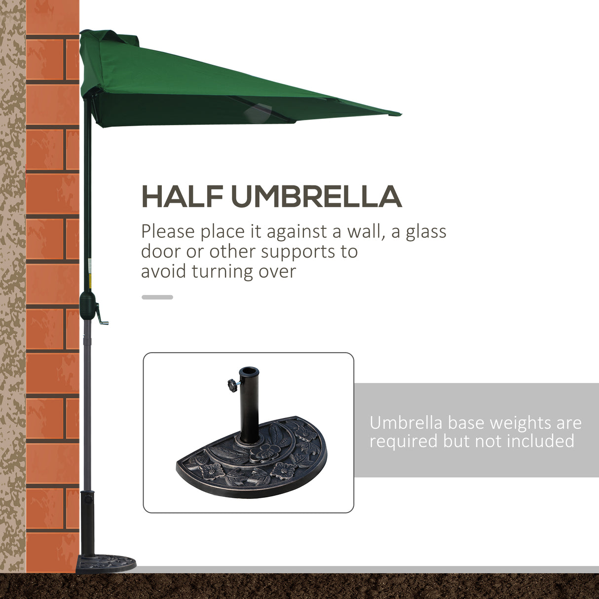 Polyester Half Parasol Umbrella 293cm Wide x 150cm Depth - Velmora