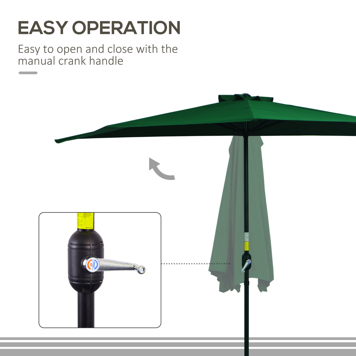 Polyester Half Parasol Umbrella 293cm Wide x 150cm Depth - Velmora