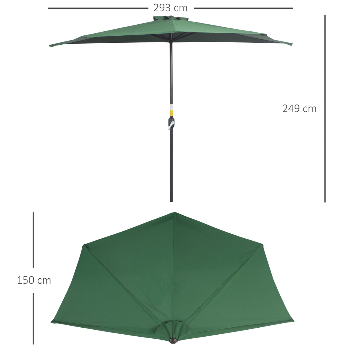 Polyester Half Parasol Umbrella 293cm Wide x 150cm Depth - Velmora