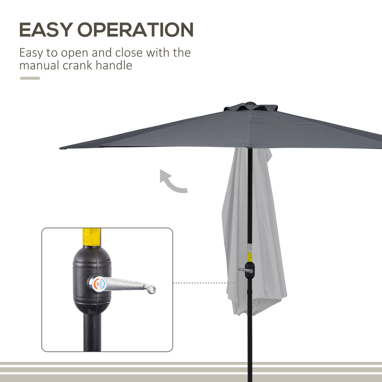 Polyester Half Parasol Umbrella 293cm Wide x 150cm Depth - Velmora