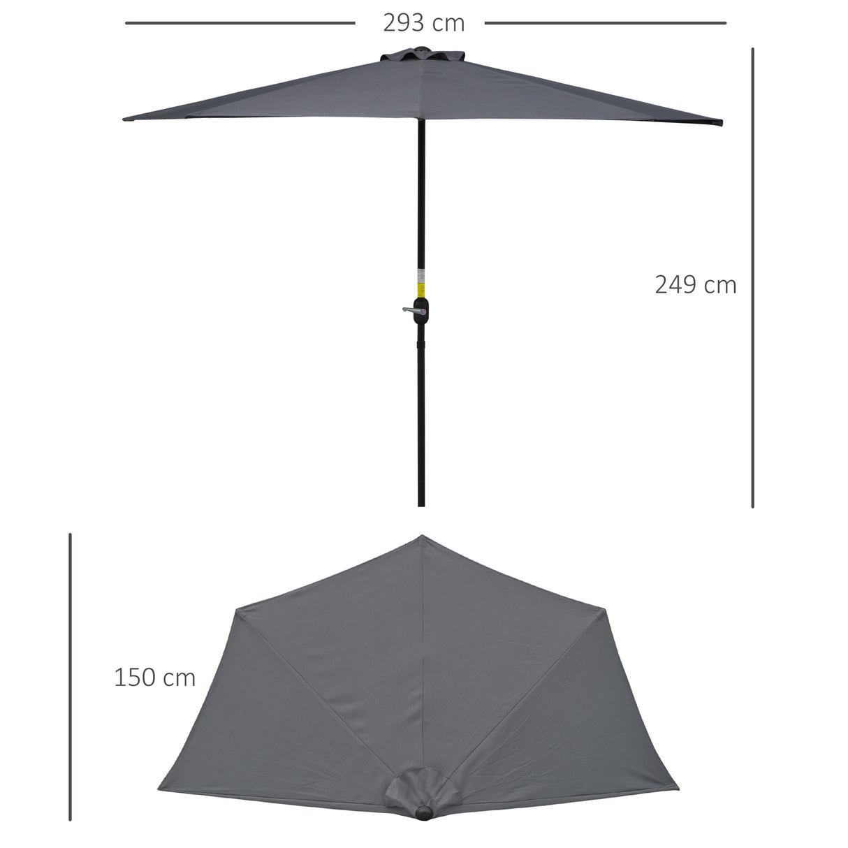 Polyester Half Parasol Umbrella 293cm Wide x 150cm Depth - Velmora