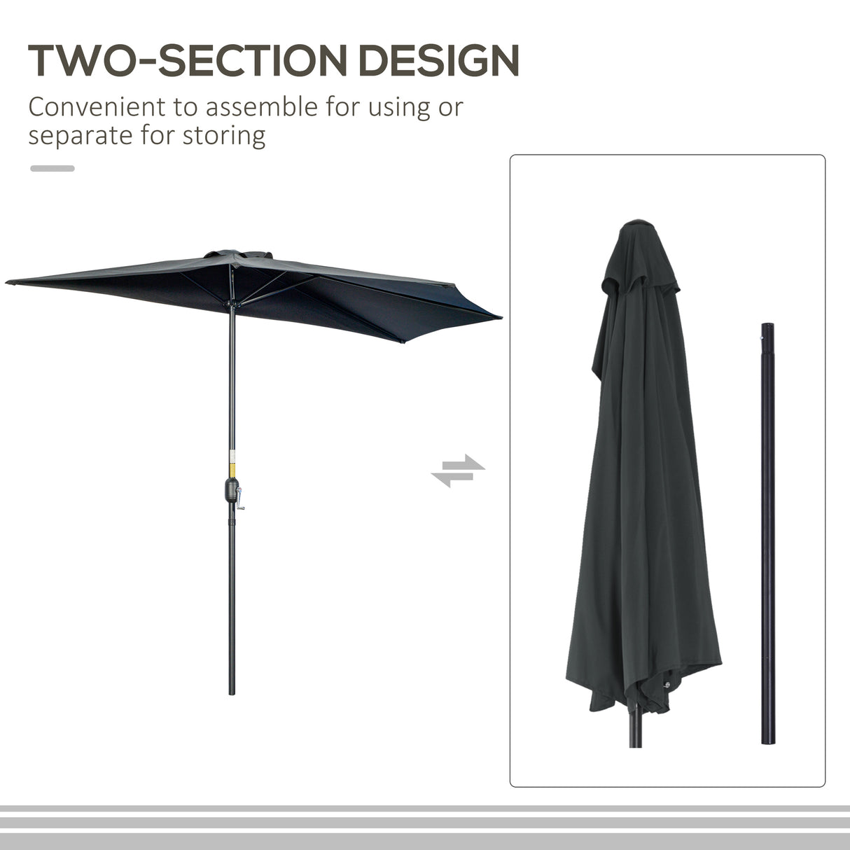 Polyester Half Parasol Umbrella 293cm Wide x 150cm Depth - Velmora