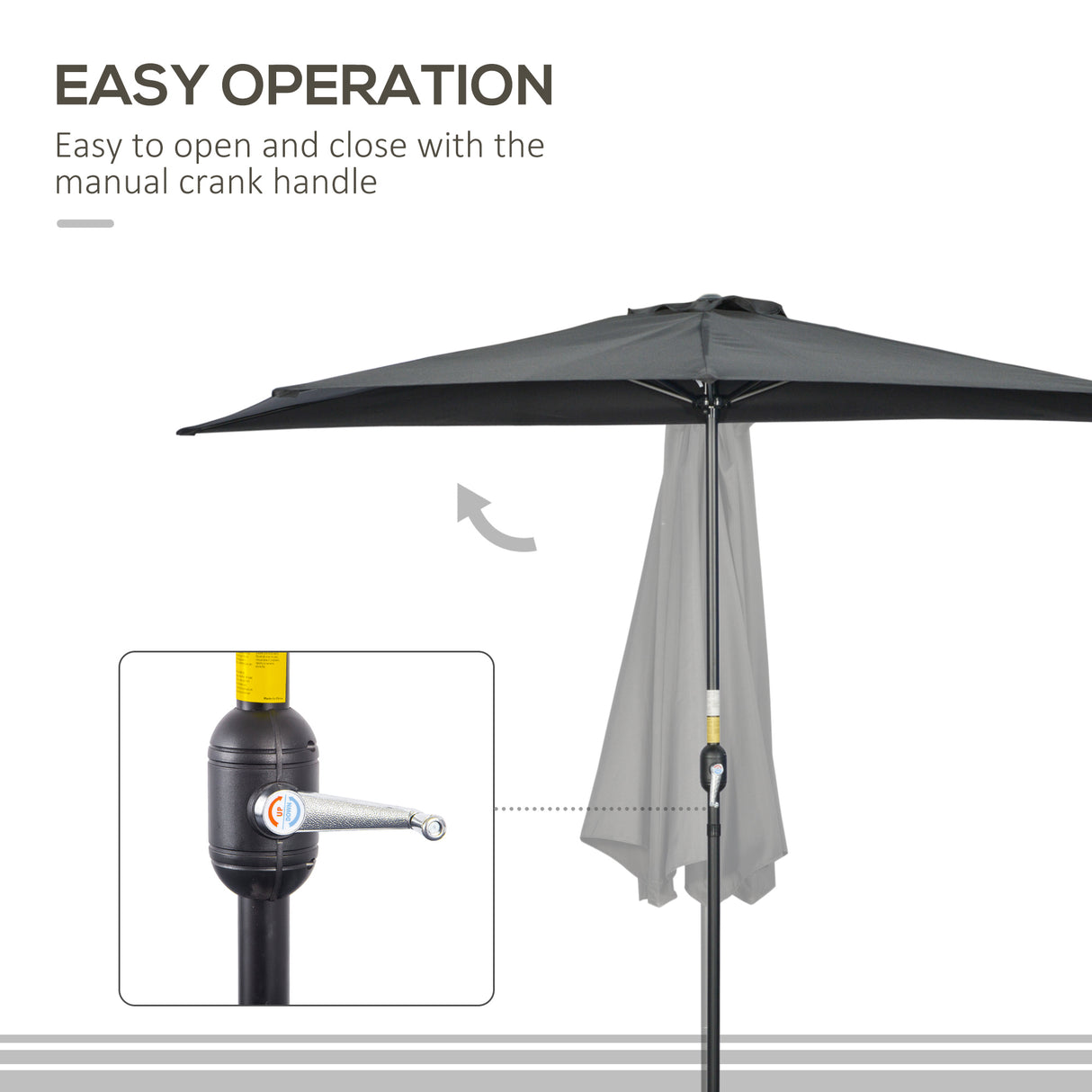 Polyester Half Parasol Umbrella 293cm Wide x 150cm Depth - Velmora