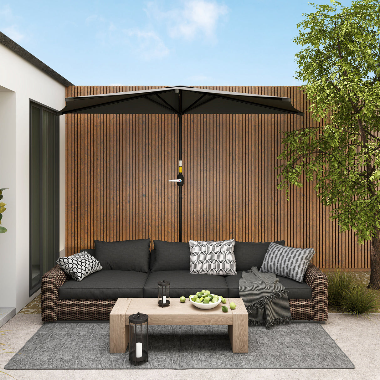 Polyester Half Parasol Umbrella 293cm Wide x 150cm Depth - Velmora