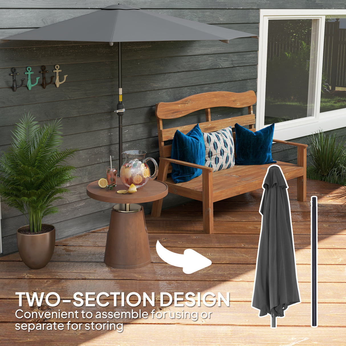 Polyester Half Parasol Umbrella 293cm Wide x 150cm Depth - Velmora