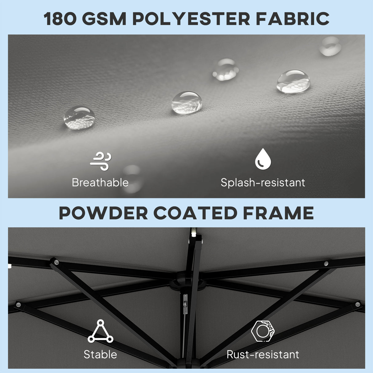Polyester Half Parasol Umbrella With 25 Solar LED Light 265cm Wide x 135cm Depth - Velmora