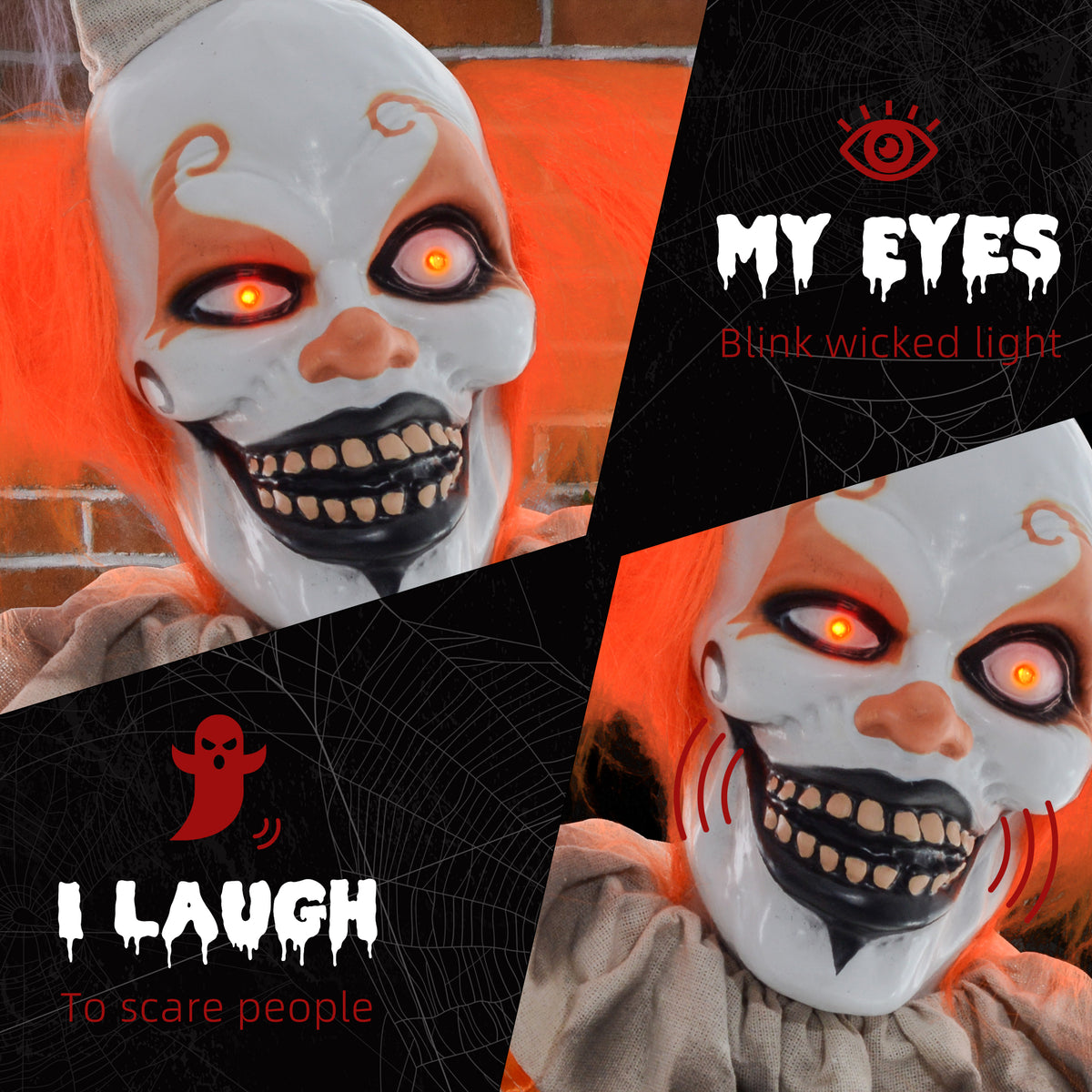 Polyester Halloween Clown 183cm High With Glowing Eyes - Velmora