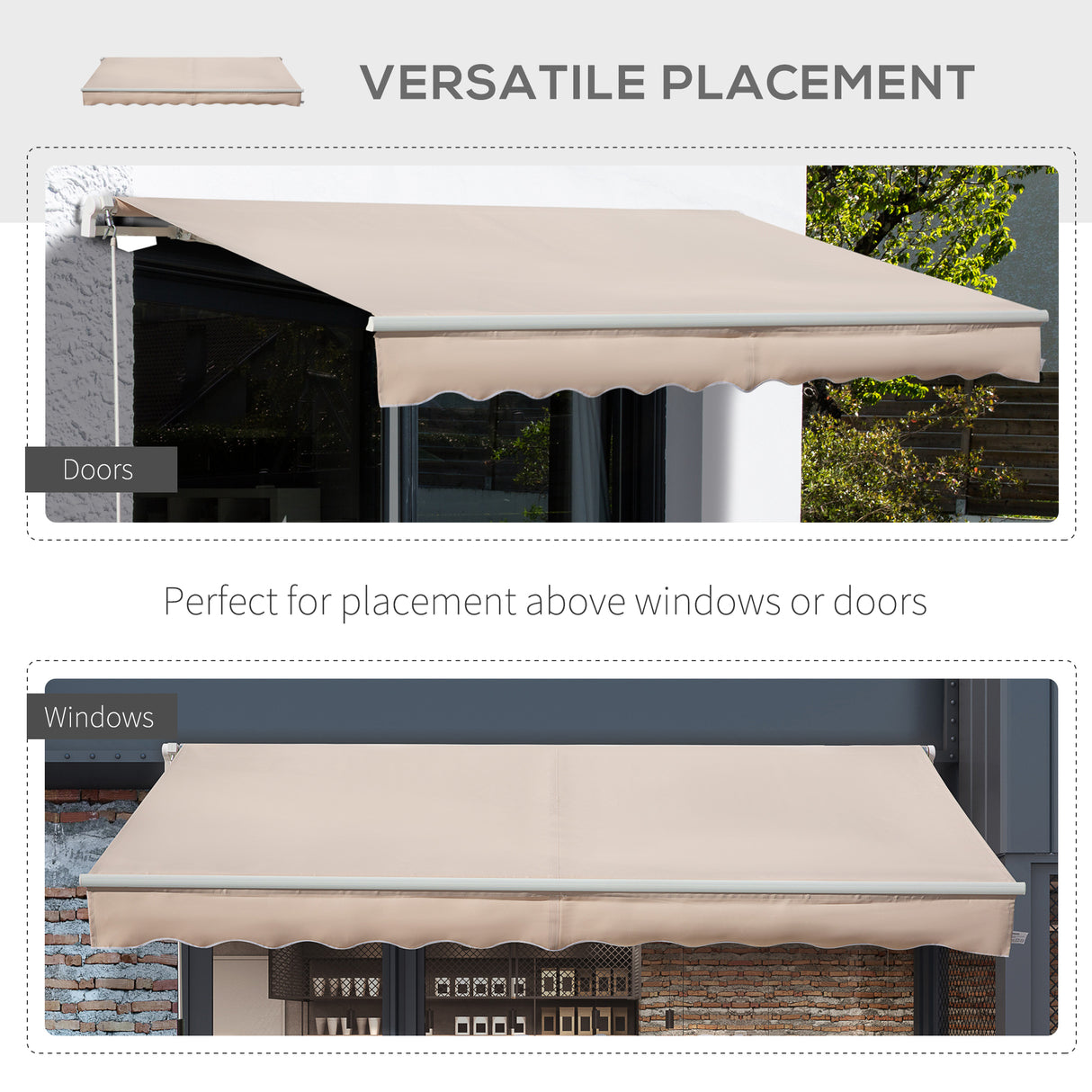 Polyester Manual Awning 295cm Wide x 250cm Depth - Velmora